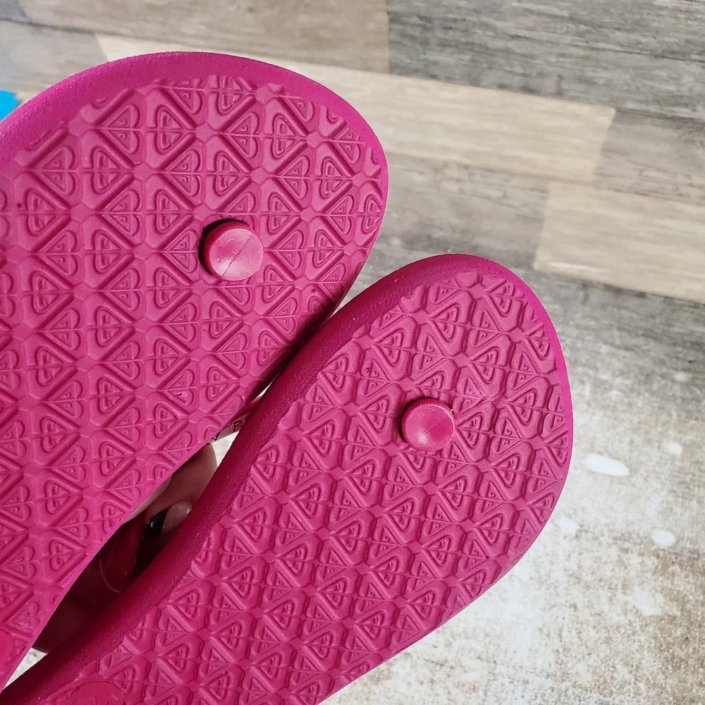 Roxy Viva VI Kid Flip Flop Sandal Sz 3 Hot Pink Leather Comfort Slip On Open Toe